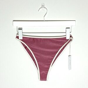 NWT Juillet Pink White Contrast Trim Bikini Bottom Stretch Swimwear Size Small